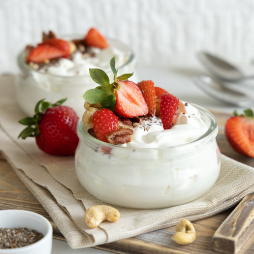 Image of a bowl of yogurt with strawberries